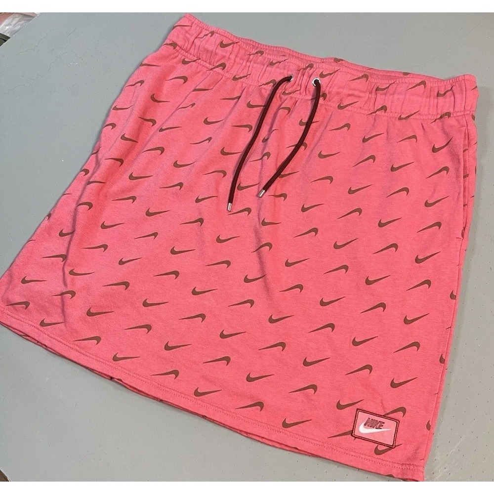 Nike Skirt Womens XL Pink All Over Check Fleece Drawstring Tennis Pickle Y2K